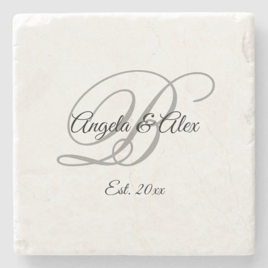 Zwart en grijs Fancy Manuscript Monogramed Stenen Onderzetter (Voorkant)