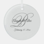 Zwart en grijs Fancy Script-monogram Glas Ornament (Voorkant)