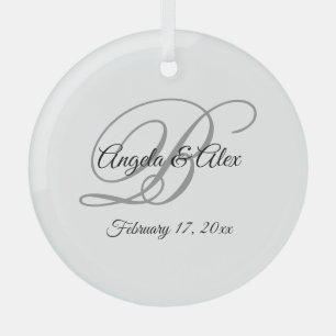 Zwart en grijs Fancy Script-monogram Glas Ornament