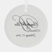 Zwart en grijs Fancy Script-monogram Glas Ornament (Achterkant)