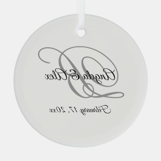 Zwart en grijs Fancy Script-monogram Glas Ornament (Achterkant)