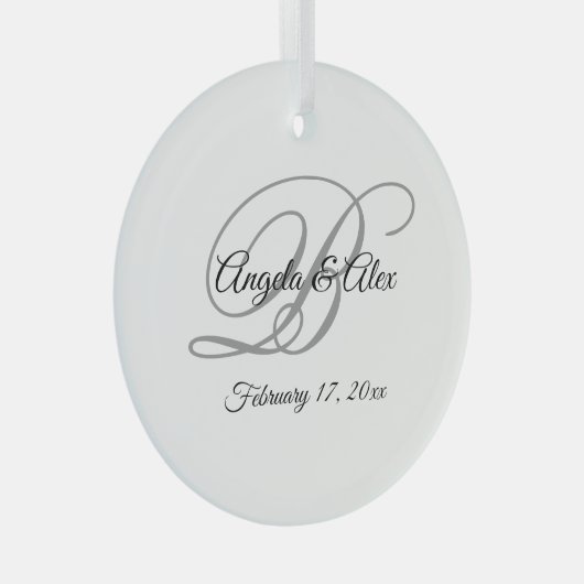 Zwart en grijs Fancy Script-monogram Glas Ornament (Voorkant Rechts)