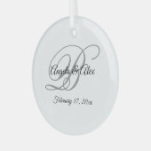 Zwart en grijs Fancy Script-monogram Glas Ornament (Voorkant links)