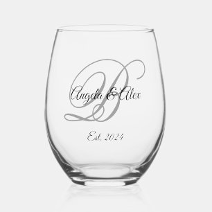 Zwart en grijs fantasie schrift gemonogrammeerd wijnglas zonder voet