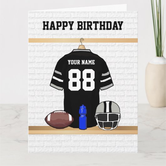 Zwart en grijs Football Jersey Happy Birthday Kaart (Voorkant)