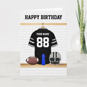 Zwart en grijs Football Jersey Happy Birthday Kaart