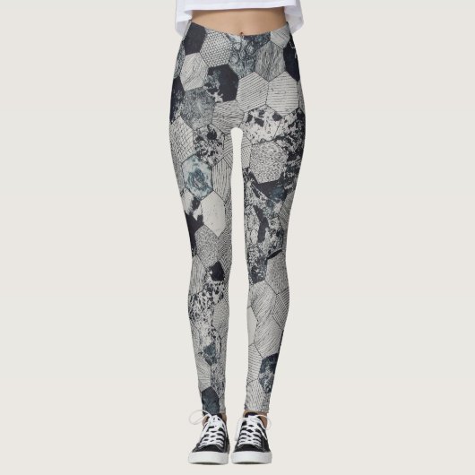 Zwart en grijs geometrische vormen leggings (Voorkant)