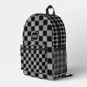 Zwart en grijs geruit geometrisch patroon retro bedrukte rugzak