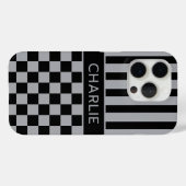 Zwart en grijs geruit gestreept gepersonaliseerd Case-Mate iPhone case (Achterkant (horizontaal))