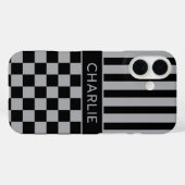 Zwart en grijs geruit gestreept gepersonaliseerd Case-Mate iPhone case (Achterkant (horizontaal))
