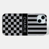 Zwart en grijs geruit gestreept gepersonaliseerd Case-Mate iPhone case (Achterkant (horizontaal))