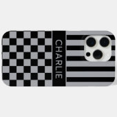 Zwart en grijs geruit gestreept gepersonaliseerd Case-Mate iPhone case (Achterkant (horizontaal))
