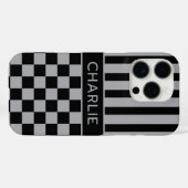Zwart en grijs geruit gestreept gepersonaliseerd Case-Mate iPhone case (Achterkant (horizontaal))