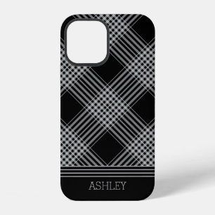 Zwart en grijs geruit iPhone 12 hoesje