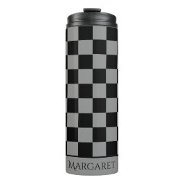 zwart en grijs geruit monogram naam thermosbeker