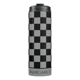 zwart en grijs geruit monogram naam thermosbeker