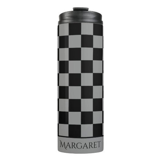 zwart en grijs geruit monogram naam thermosbeker (Voorkant)