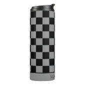zwart en grijs geruit monogram naam thermosbeker (Gedraaid links)