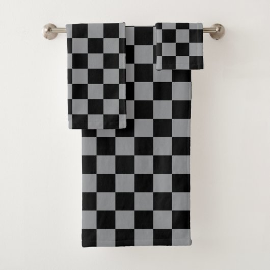 Zwart en grijs geruit motief bad handdoek (Insitu)