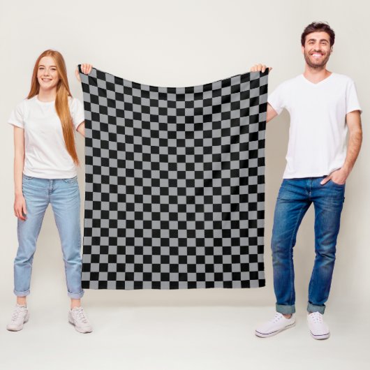 Zwart en grijs geruit motief fleece deken (In situ)