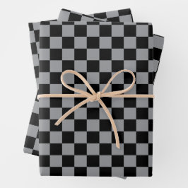 Zwart en grijs geruit motief inpakpapier vel
