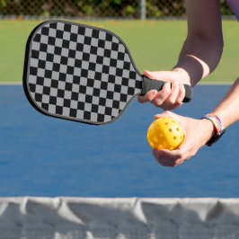 Zwart en grijs geruit print pickleball paddle