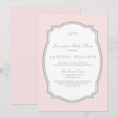 ZWART EN GRIJS GESRIPEERD BABY SHOWER INVITATIE KAART (Voorkant / Achterkant)