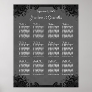 Zwart en Grijs Gothic Bruiloft 12 Tafel Zitgrafiek Poster