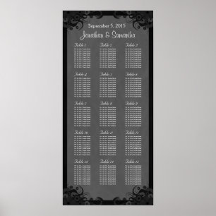 Zwart en Grijs Gothic Bruiloft 15 Tafel Zitgrafiek Poster