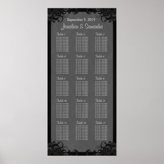 Zwart en Grijs Gothic Bruiloft 15 Tafel Zitgrafiek Poster (Voorkant)
