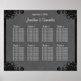 Zwart en Grijs Gothic Bruiloft 8 Tafels Zitgrafiek Poster