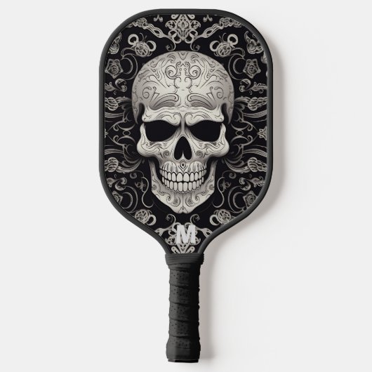 Zwart en Grijs Gothic Scull Textuur Monogram Pickleball Paddle (Achterkant)