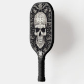 Zwart en Grijs Gothic Scull Textuur Monogram Pickleball Paddle (Links)