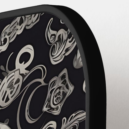 Zwart en Grijs Gothic Scull Textuur Monogram Pickleball Paddle (Links Detail)