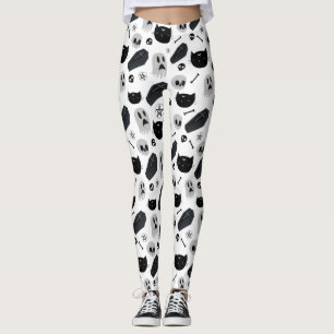 Zwart en Grijs Halloween Icons Patroon Leggings