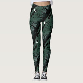 Zwart en grijs Halloween kerkhof landschap Leggings