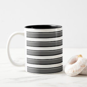Zwart en grijs horizontale strepen op wit tweekleurige koffiemok
