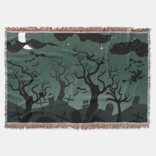Zwart en grijs kerkhof, spooky bomen Halloween Deken (Voorkant)
