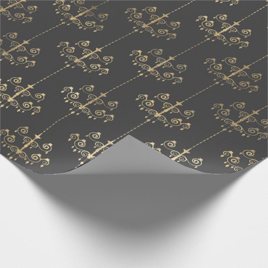 Zwart en grijs  kroonluchters cadeaupapier (Hoek)