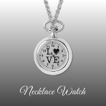 Zwart en grijs Love Ketting Watch<br><div class="desc">Ketting Horloge cadeau. Met het woord 'love' en een hartvorm ter vervanging van de letter O. Zwart en grijs.</div>