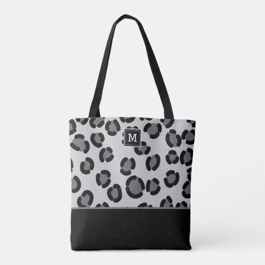 Zwart en grijs luipatroon met monogram tote bag (Achterkant)