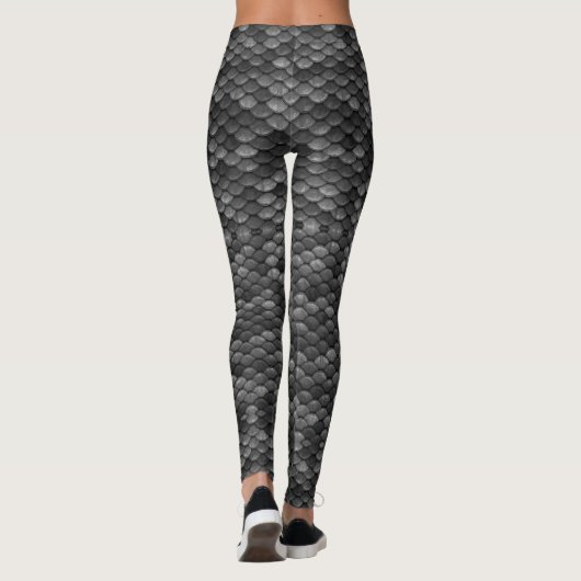 Zwart en grijs Magic Dragon Scale Fantasy Leggings (Achterkant)