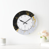 Zwart en grijs marmer, goudaccent geometrisch ontw grote klok (Huis)