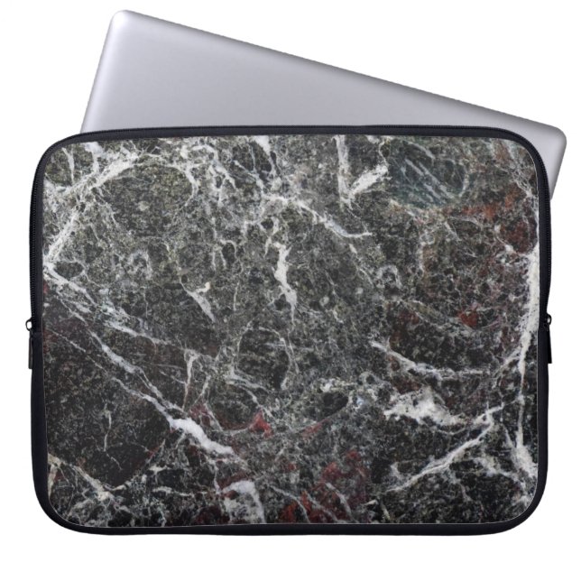 Zwart en grijs marmer laptop sleeve (Voorkant)