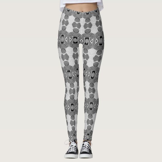 Zwart en grijs met patroon leggings (Voorkant)