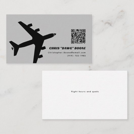 Zwart en Grijs Modern KC-135 Vliegtuig Visitekaartje (Voorkant / Achterkant)
