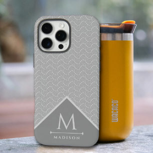 Zwart en grijs Moderne geometrische Wavy gebogen l iPhone 16 Pro Max Hoesje