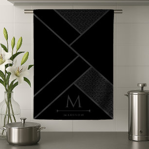 Zwart en grijs Moderne geometrische Wavy gebogen l Theedoek