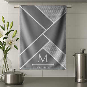 Zwart en grijs Moderne geometrische Wavy gebogen l Theedoek