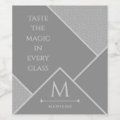Zwart en grijs Moderne geometrische Wavy gebogen l Wijn Etiket (Enkel label)